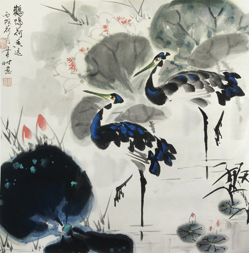 《鹳鸣荷香远》 2006年 67cm×68cm