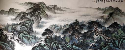 朱德安作品《松柏长伴云泉间》366cmx145cm