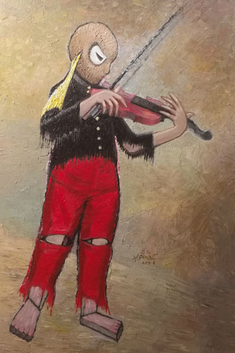 油画《小提琴独奏·花儿与少年》80x120cm2018年 探索抽象与具象相结合的表现手法