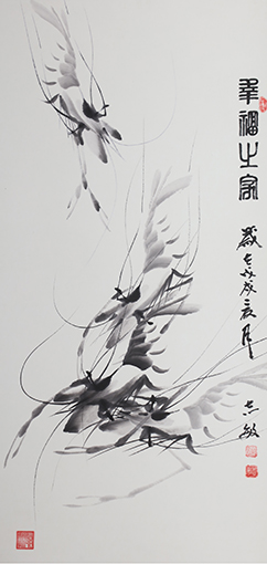 国画作品《幸福之家》规格：100X50cm