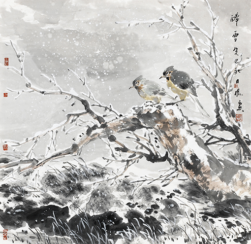 《醉雪图》68x68cm