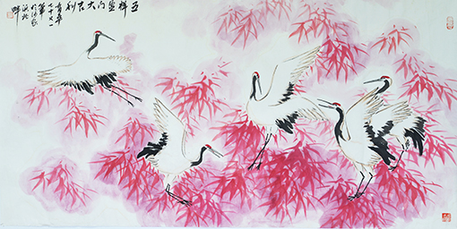 《五祥盈门大吉祥》 规格：134x68cm